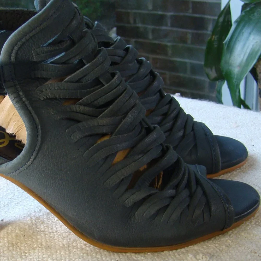 Sam Edelman Holly Sandals Woven Open Toe Suede Teal Leather Size 8 - Picture 7 of 7